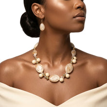 Load image into Gallery viewer, Creamy Ivory Marbled Oval Bead Collar Necklace
