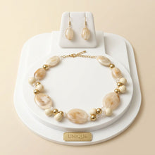 Load image into Gallery viewer, Creamy Ivory Marbled Oval Bead Collar Necklace

