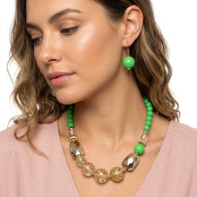 Load image into Gallery viewer, Bright Green Gold Flake Marble Beaded Necklace
