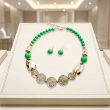 Load image into Gallery viewer, Bright Green Gold Flake Marble Beaded Necklace
