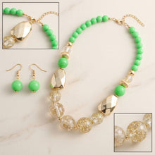Load image into Gallery viewer, Bright Green Gold Flake Marble Beaded Necklace
