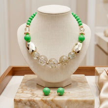 Load image into Gallery viewer, Bright Green Gold Flake Marble Beaded Necklace
