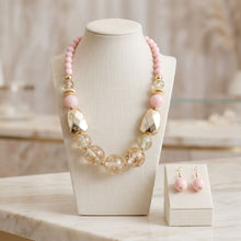 Load image into Gallery viewer, Blush Pink Gold Flake Marble Beaded Necklace
