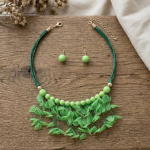 Load image into Gallery viewer, Green Cascading Leaves Beaded Cord Necklace

