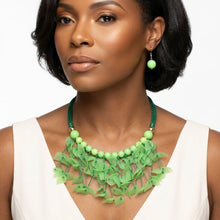 Load image into Gallery viewer, Green Cascading Leaves Beaded Cord Necklace

