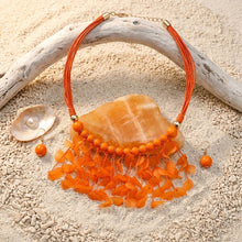 Load image into Gallery viewer, Orange Cascading Leaves Beaded Cord Necklace
