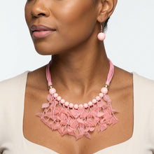 Load image into Gallery viewer, Pink Cascading Leaves Beaded Cord Necklace

