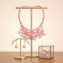 Load image into Gallery viewer, Pink Cascading Leaves Beaded Cord Necklace
