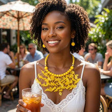 Load image into Gallery viewer, Yellow Cascading Leaves Beaded Cord Necklace
