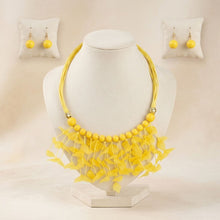 Load image into Gallery viewer, Yellow Cascading Leaves Beaded Cord Necklace
