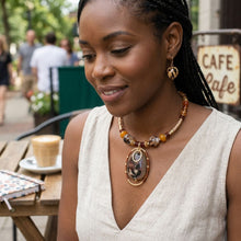 Load image into Gallery viewer, Tribal Leopard Resin Gold Wrap Choker Necklace
