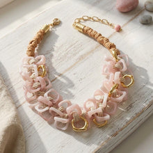 Load image into Gallery viewer, Tribal Marble Pink Square Leather Woven Necklace
