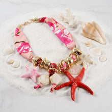 Load image into Gallery viewer, Pink Fabric Starfish and Seashell Charm Necklace

