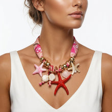 Load image into Gallery viewer, Pink Fabric Starfish and Seashell Charm Necklace
