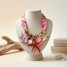 Load image into Gallery viewer, Pink Fabric Starfish and Seashell Charm Necklace
