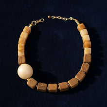Load image into Gallery viewer, Cubism Chunky Wood Bead and Marbled Brown Necklace
