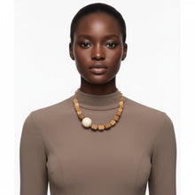 Load image into Gallery viewer, Cubism Chunky Wood Bead and Marbled Brown Necklace
