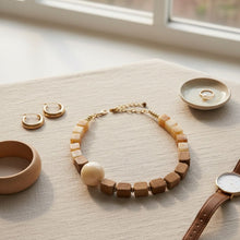 Load image into Gallery viewer, Cubism Chunky Wood Bead and Marbled Brown Necklace
