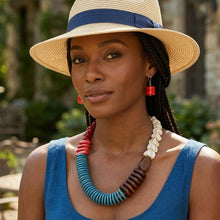 Load image into Gallery viewer, Tribal Asymmetrical Red and Wood Bead Necklace
