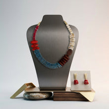 Load image into Gallery viewer, Tribal Asymmetrical Red and Wood Bead Necklace
