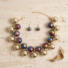 Load image into Gallery viewer, Necklace Black Iridescent Gold Bubble Ball Bead
