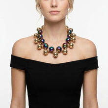 Load image into Gallery viewer, Necklace Black Iridescent Gold Bubble Ball Bead
