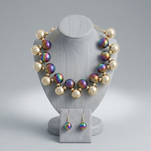 Load image into Gallery viewer, Necklace Black Iridescent Gold Bubble Ball Bead
