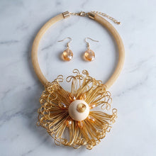 Load image into Gallery viewer, Gold Wire Beaded Sunburst XL Pendant Necklace
