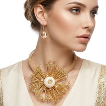 Load image into Gallery viewer, Gold Wire Beaded Sunburst XL Pendant Necklace
