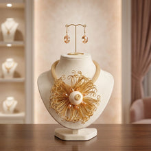 Load image into Gallery viewer, Gold Wire Beaded Sunburst XL Pendant Necklace
