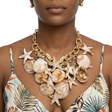 Load image into Gallery viewer, Shell and Starfish Bib Seaside Drop Gold Necklace
