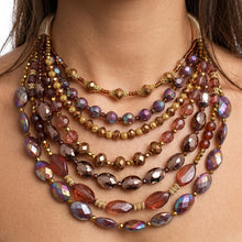 Load image into Gallery viewer, Layered Brown Crystal Beads &amp; Gold Coil Necklace
