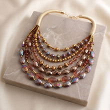 Load image into Gallery viewer, Layered Brown Crystal Beads &amp; Gold Coil Necklace
