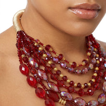 Load image into Gallery viewer, Layered Red Crystal Beads &amp; Gold Coil Necklace
