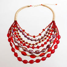 Load image into Gallery viewer, Layered Red Crystal Beads &amp; Gold Coil Necklace
