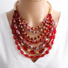 Load image into Gallery viewer, Layered Red Crystal Beads &amp; Gold Coil Necklace
