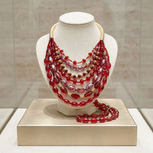 Load image into Gallery viewer, Layered Red Crystal Beads &amp; Gold Coil Necklace
