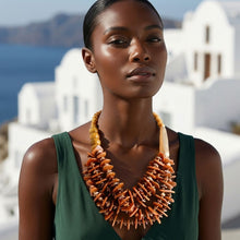 Load image into Gallery viewer, Tribal Brown Disc &amp; Wood Chunky Bib Necklace
