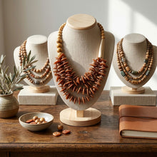Load image into Gallery viewer, Tribal Brown Disc &amp; Wood Chunky Bib Necklace

