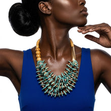Load image into Gallery viewer, Tribal Turquoise Disc &amp; Wood Chunky Bib Necklace
