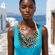 Load image into Gallery viewer, Tribal Turquoise Disc &amp; Wood Chunky Bib Necklace

