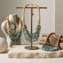 Load image into Gallery viewer, Tribal Turquoise Disc &amp; Wood Chunky Bib Necklace
