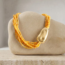 Load image into Gallery viewer, Tribal Mustard Yellow Cube Bead 9 Strand Necklace
