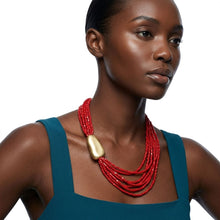 Load image into Gallery viewer, Tribal Coral Red Cube Bead 9 Strand Necklace
