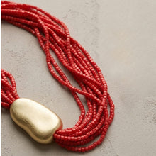 Load image into Gallery viewer, Tribal Coral Red Cube Bead 9 Strand Necklace
