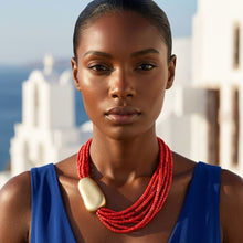 Load image into Gallery viewer, Tribal Coral Red Cube Bead 9 Strand Necklace
