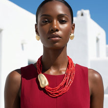 Load image into Gallery viewer, Tribal Coral Red Cube Bead 9 Strand Necklace
