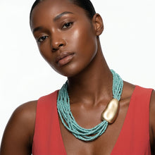 Load image into Gallery viewer, Tribal Turquoise Cube Bead 9 Strand Necklace
