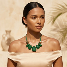 Load image into Gallery viewer, Green Resin Pebble &amp; Cord Bib Collar Necklace Set
