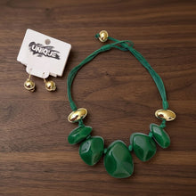 Load image into Gallery viewer, Green Resin Pebble &amp; Cord Bib Collar Necklace Set
